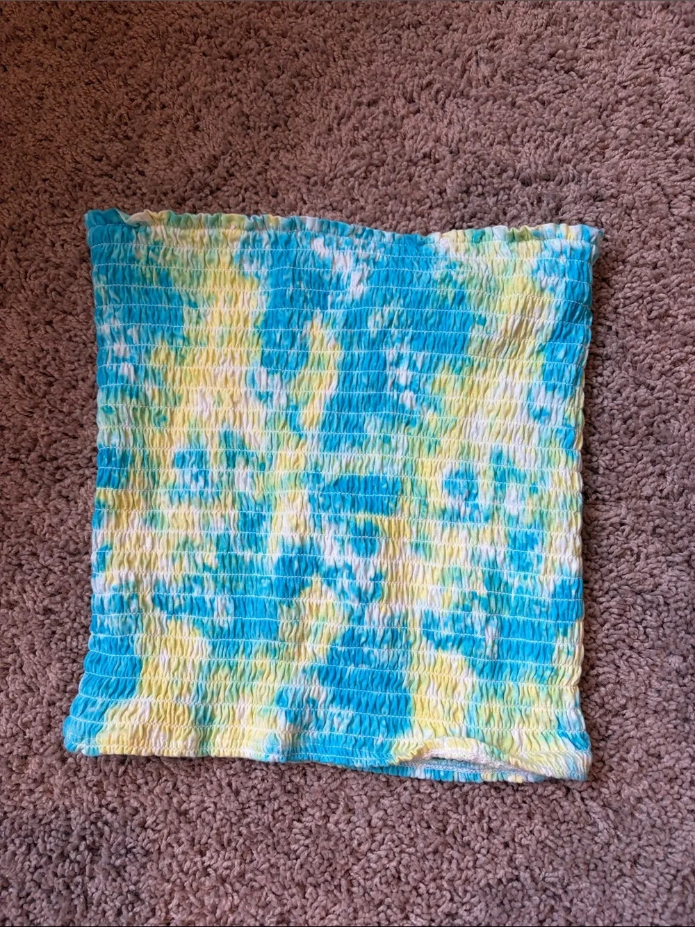 Justice Tie-Dye Smocked Tube Top in Blue and Yellow